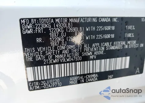 2020 Toyota Rav4 Hybrid Xse из США, поврежденный, VIN 2T3EWRFV9LW047930